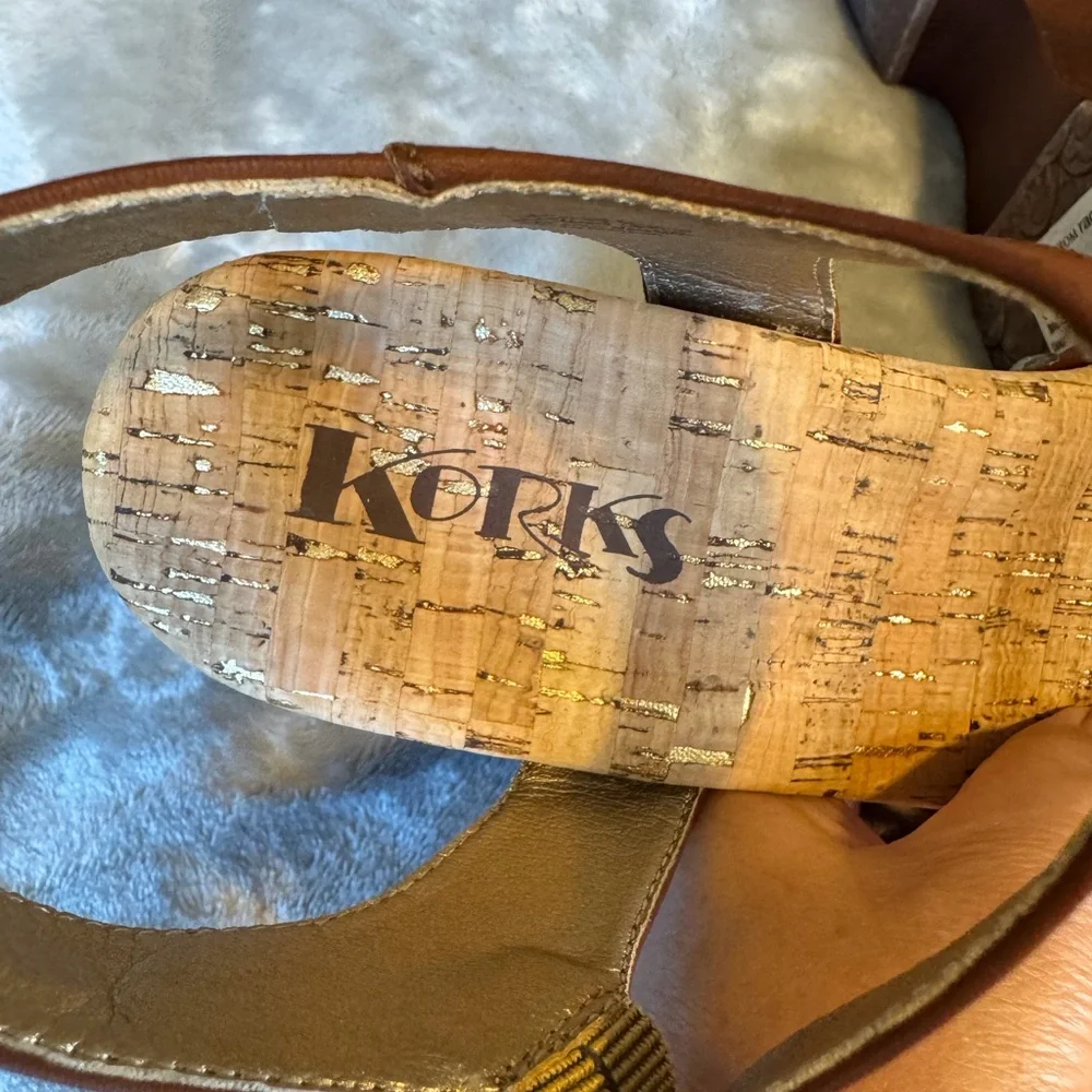 Korks Tan Wedge Sandals. Excellent Condition.